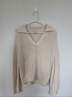 Madewell Cream V-Neck Collared Knit Sweater for Women